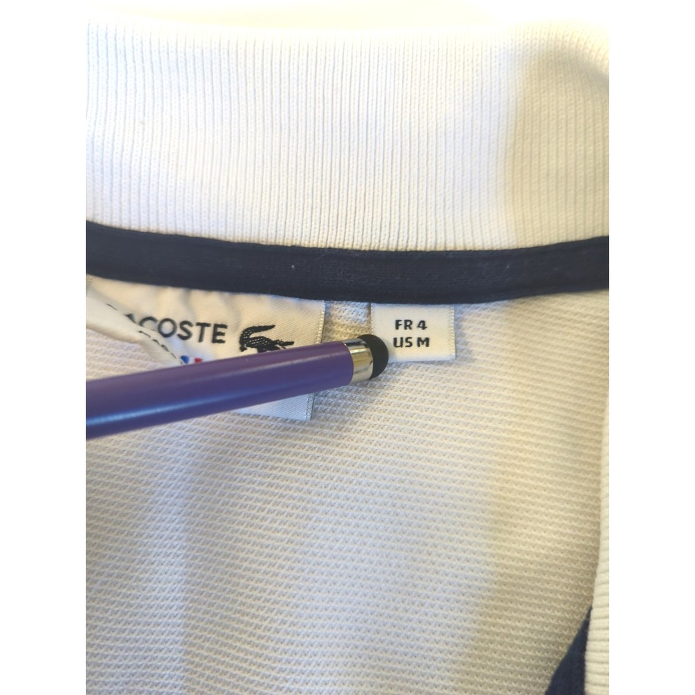 Lacoste Men's Polo Made in France M Lg Sleeve Color Block Navy White Red Stripe - Picture 4 of 10